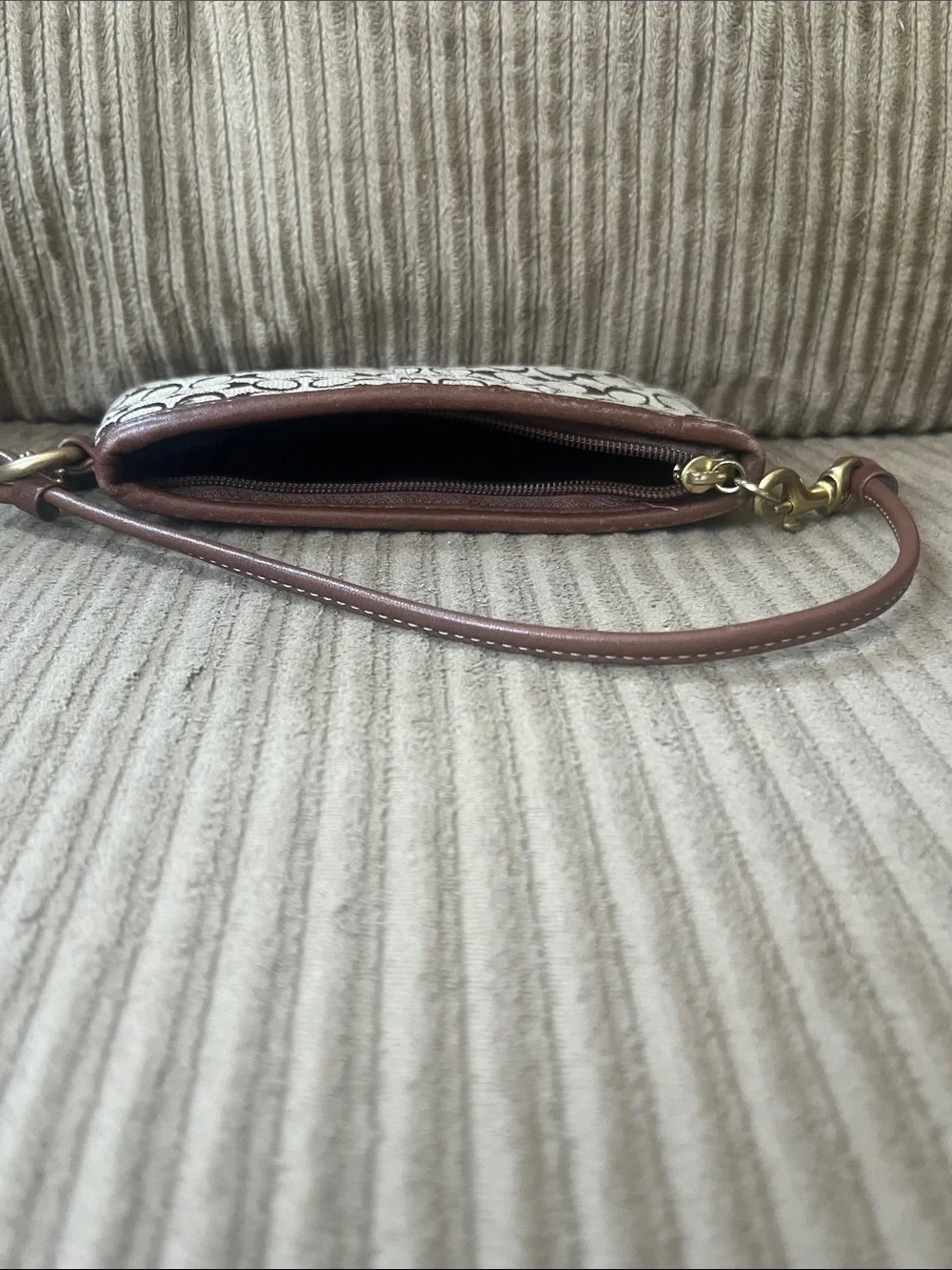 Coach Brown Leather & Signature Canvas Wristlet